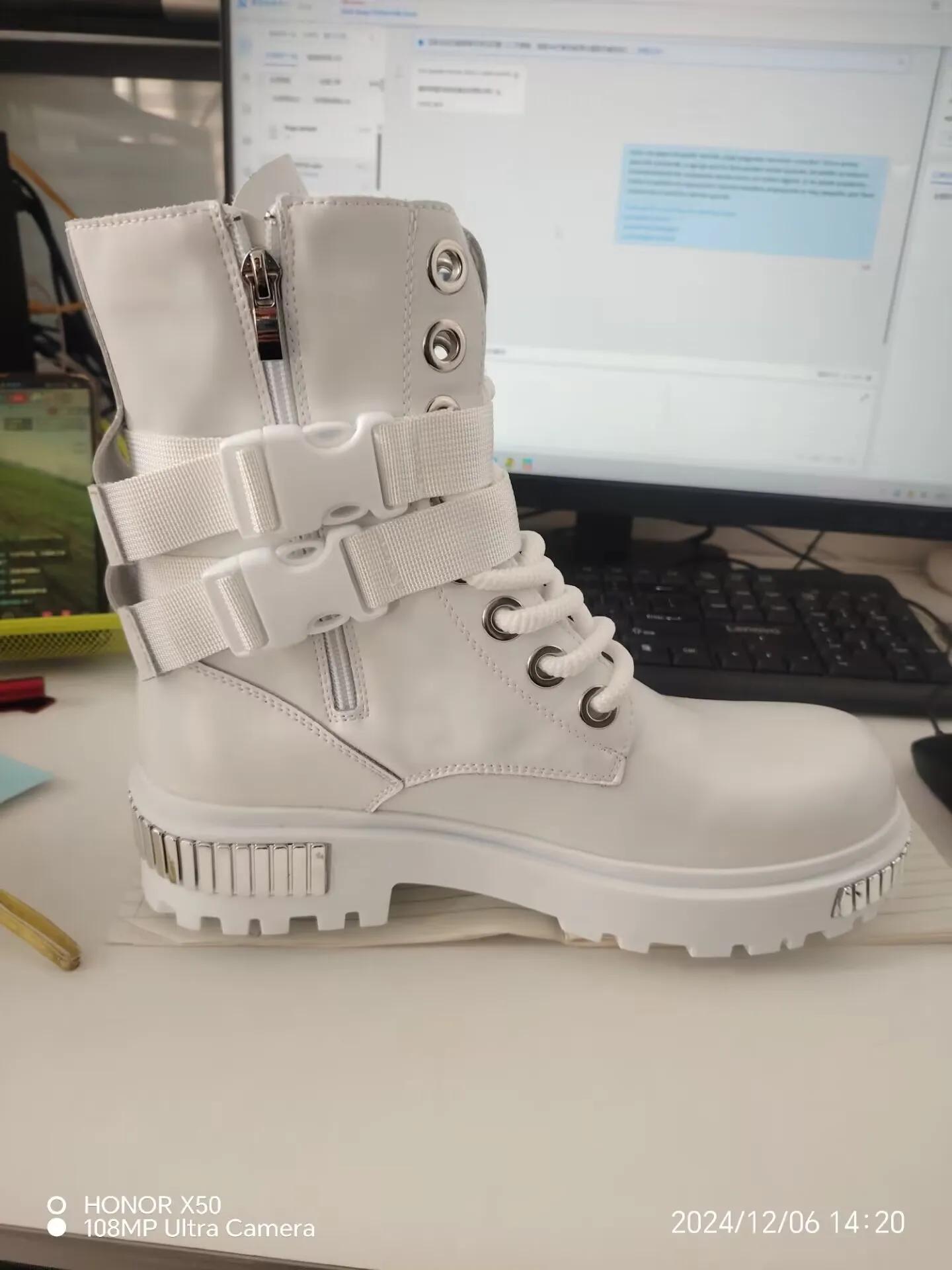 Bottes de moto britanniques à l'offre elles épaisses pour hommes, haut, blanc, velours, moyen, chaud