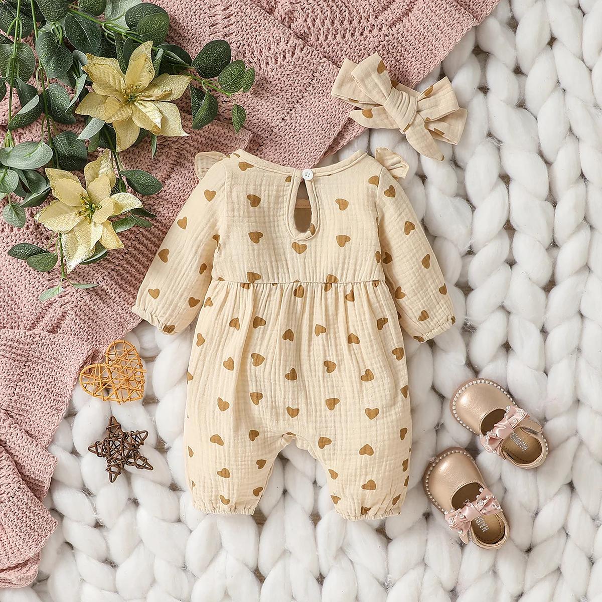 Combinaison à manches longues avec nœud papillon pour bébé fille, combinaison décontractée, amour im