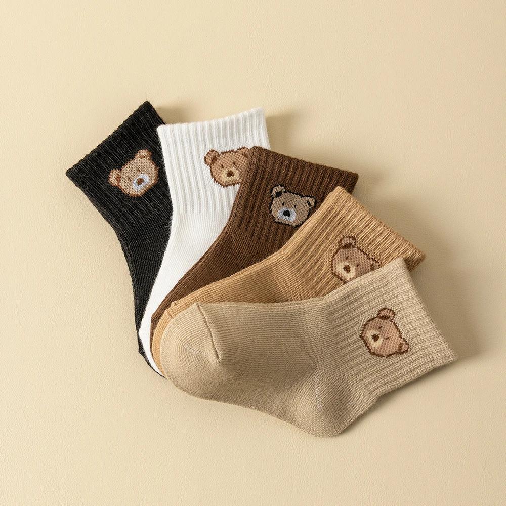 5 paires de chaussettes pour bébé, douces, confortables, respirantes, toutes saisons, motif d'ours d