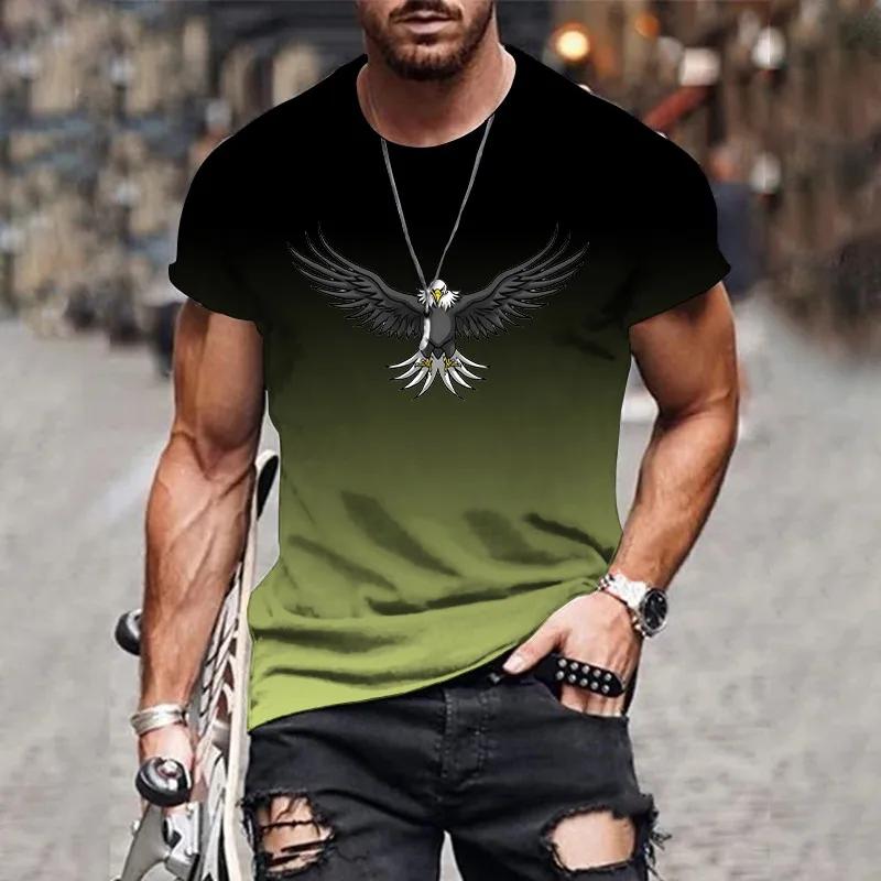 Homme dégradé aigle 3D imprimé T-shirt été loisirs de plein air sports séchage rapide à manches cour
