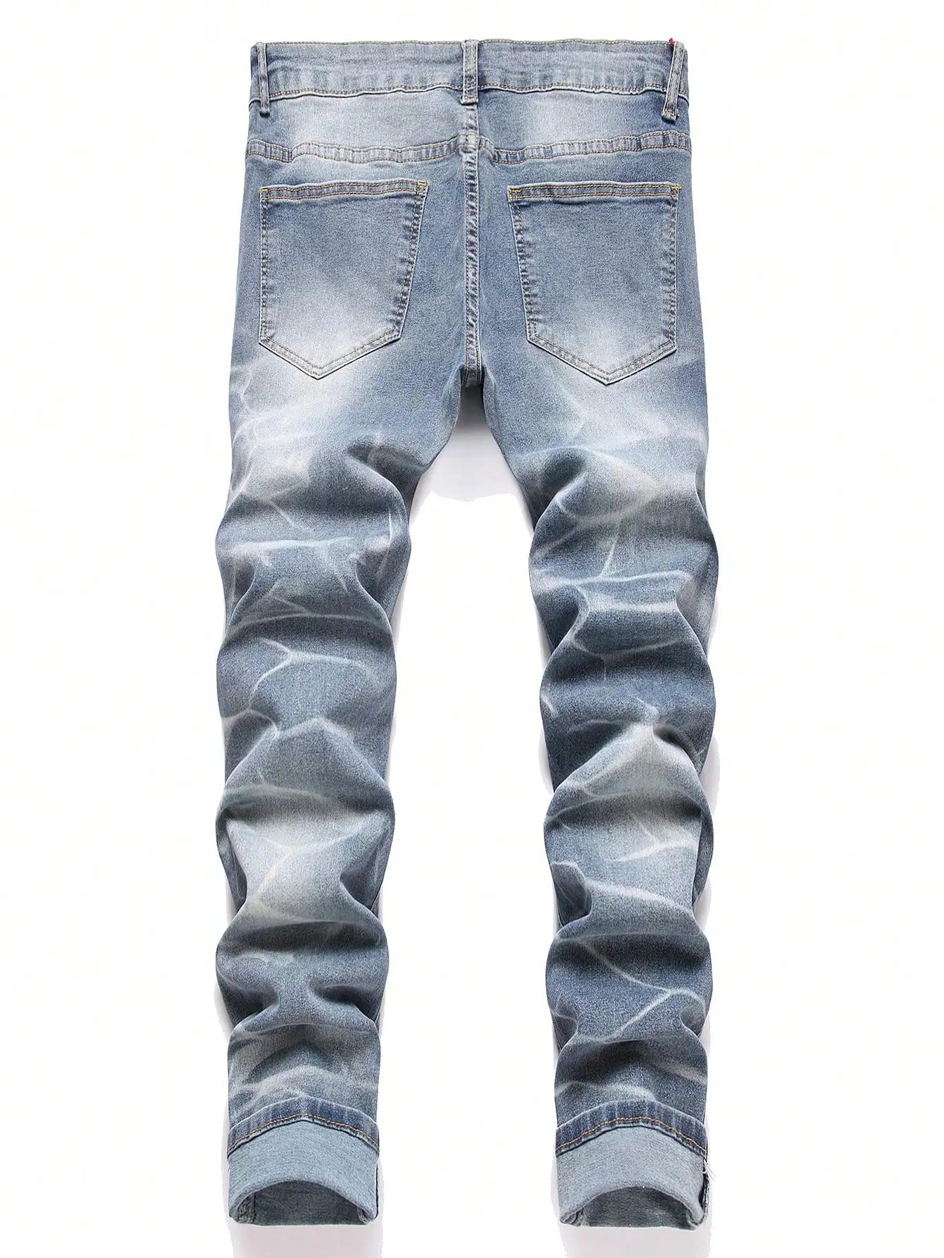 Mode hommes jean pantalon Stretch bleu jean moulant pour hommes décontracté coupe ajustée Denim pant