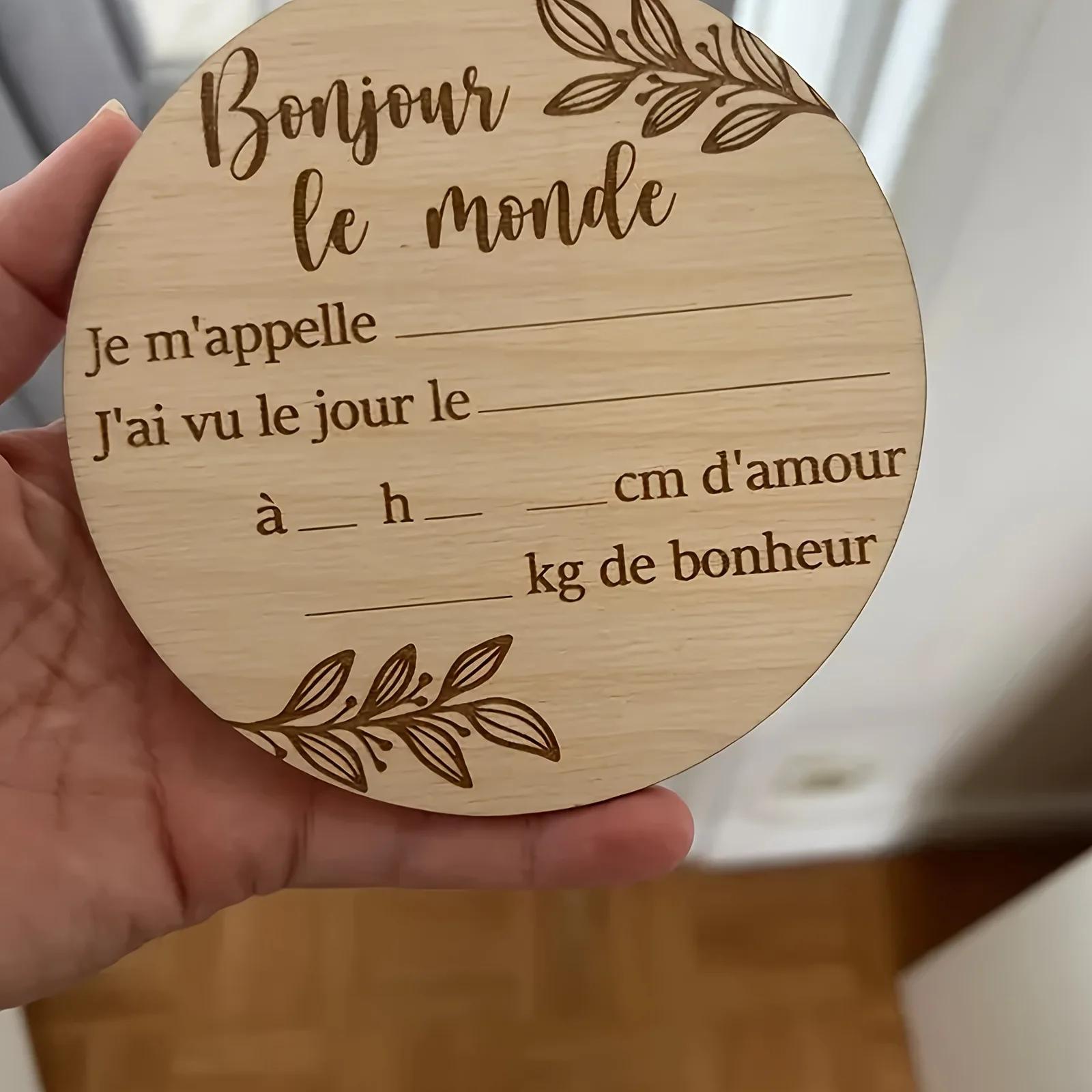 1 pièce bébé nouveau-né panneau de bienvenue en bois sculpté design "Hello World" baby shower bois n