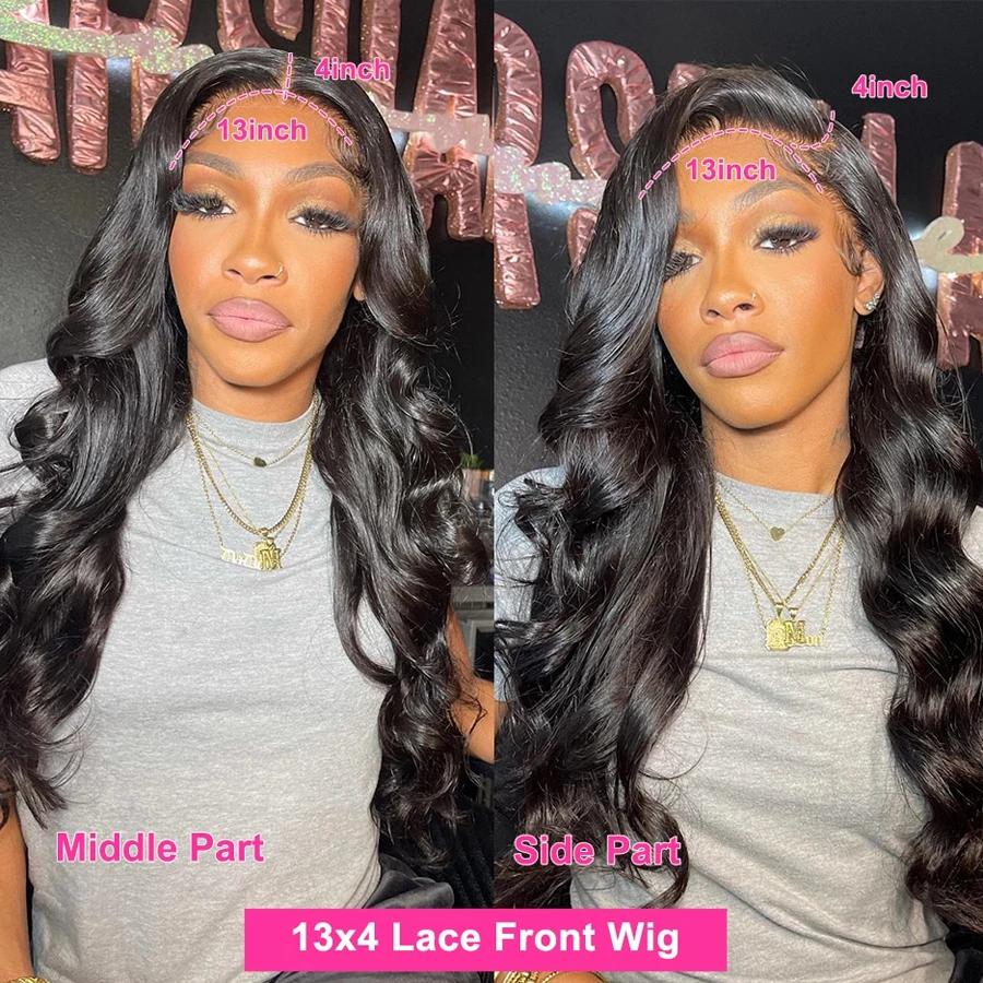 Perruque Lace Front Wig Body Wave Brésilienne Naturelle, Cheveux Humains, 13x6, Pre-Plucked, 36 38 P