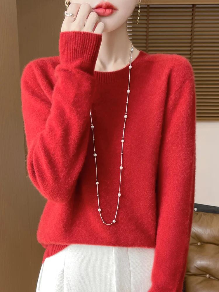 Pull en laine mérinos pour femme, col rond, en cachemire, basique, à la mode, confortable, chaud, dé