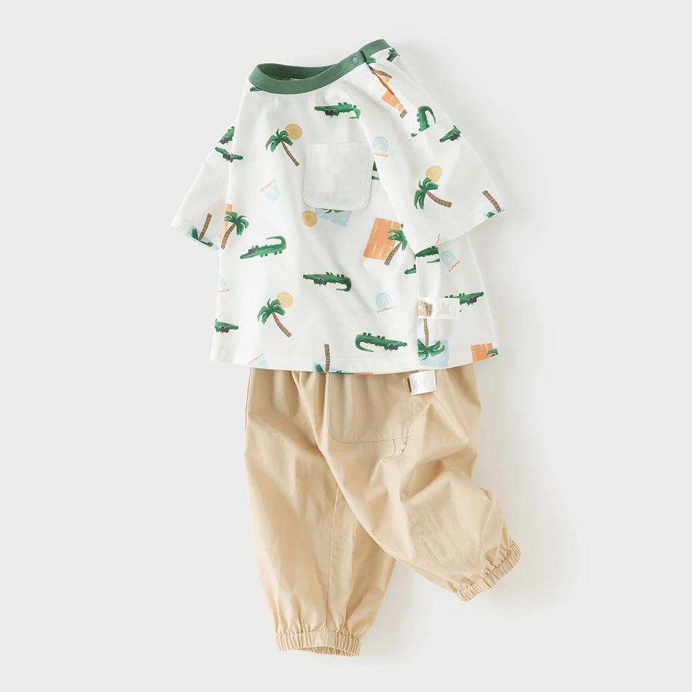 Ensemble 2 pièces Dave Bella pour enfants : T-shirt et pantalon d'été imprimé animaux pour bébés gar