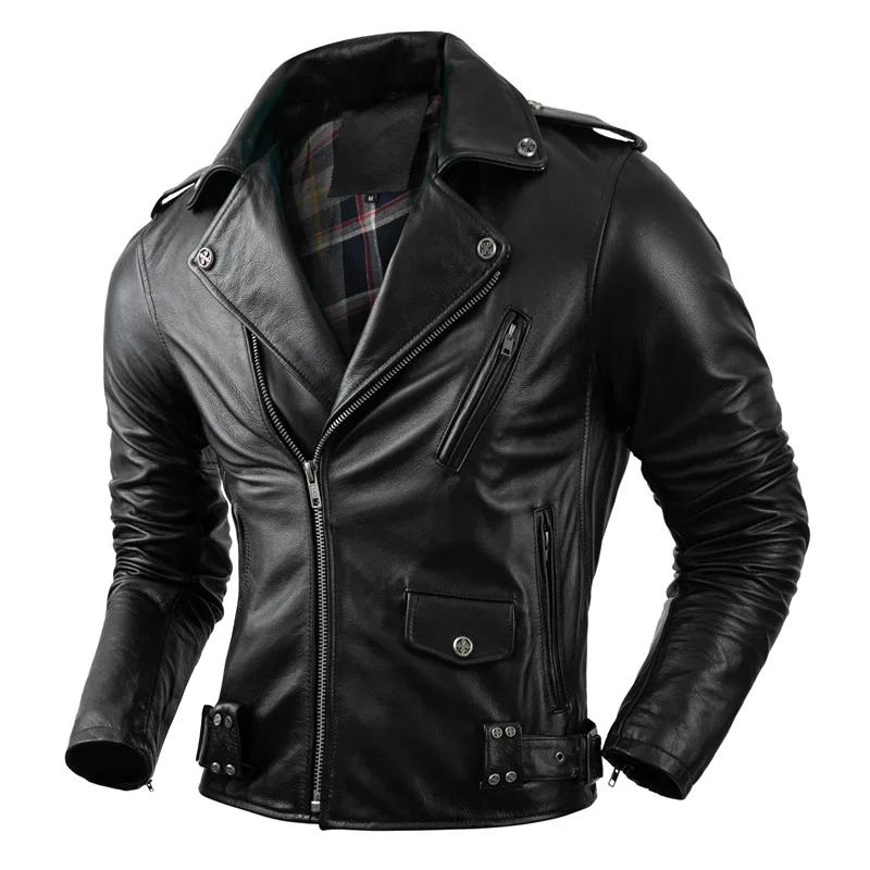 Veste en cuir de vachette véritable pour hommes, manteau de motard, vêtements d'équitation, mode aut