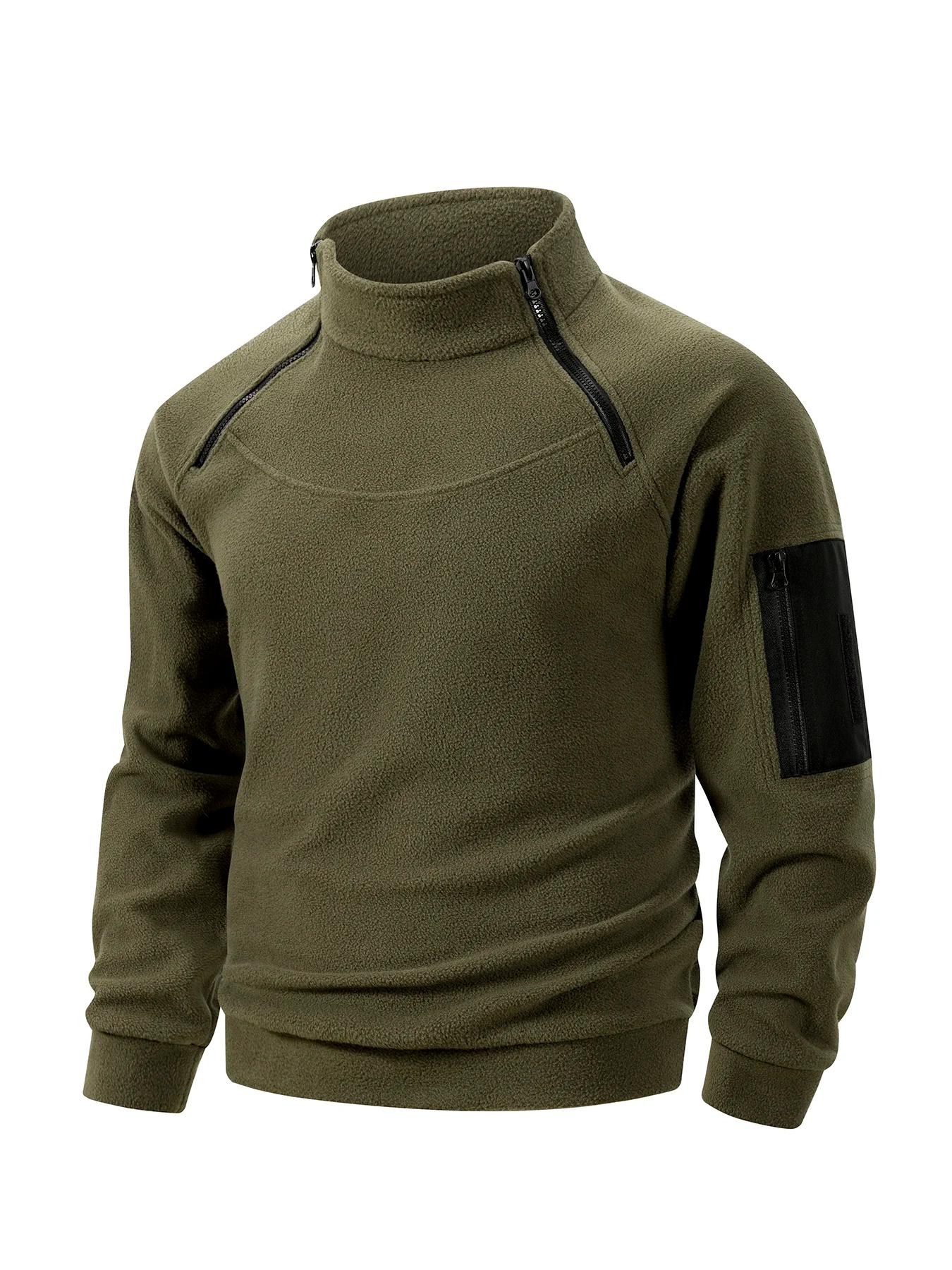 2025 hommes polaire extérieur chaud respirant tactique fermeture éclair col debout manches longues d