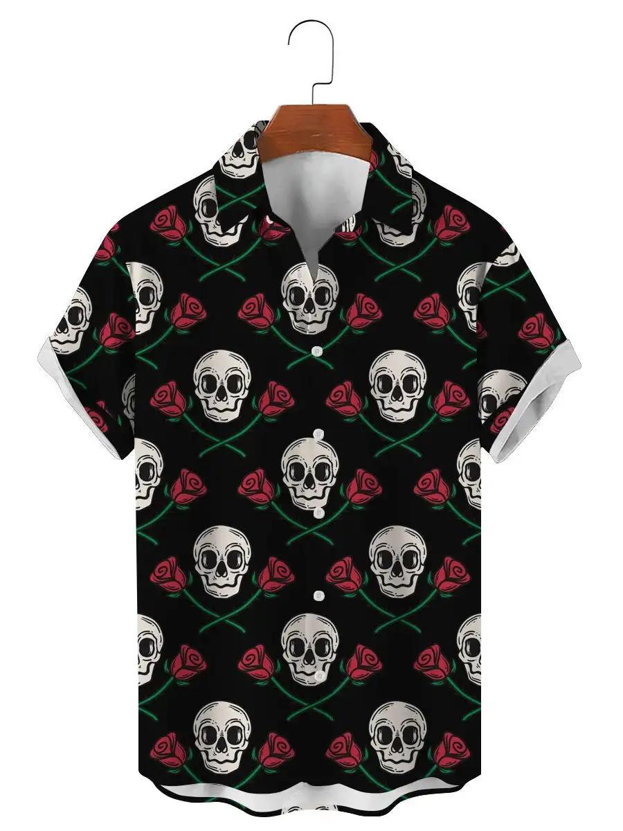 Mode crâne Floral hommes chemises drôle crâne impression 3D Streetwear à manches courtes t-shirts ch