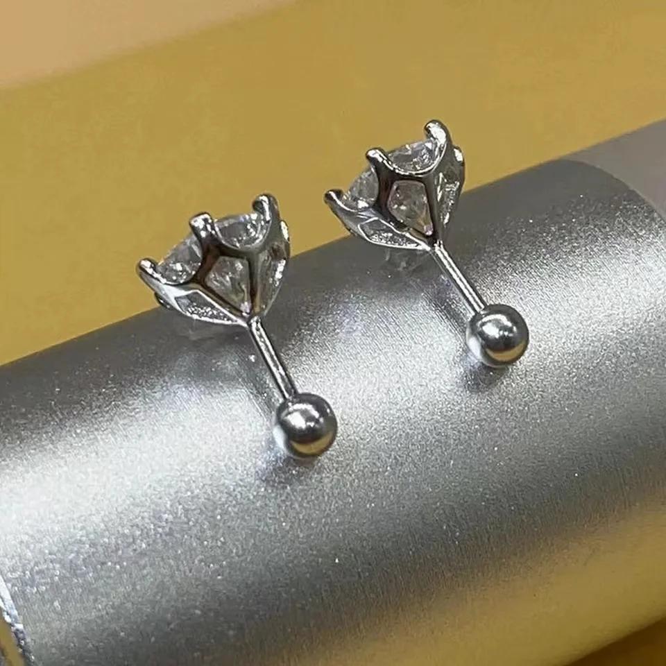 BIJOX STORY – boucles d'oreilles à vis Moissanite pour femmes, couleur D, argent Sterling 925, 6 den