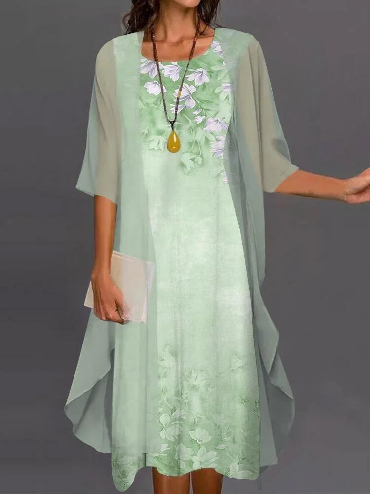 Robe d'été en mousseline de soie pour femmes, sans manches, col rond, imprimé, ample, pour soirée +