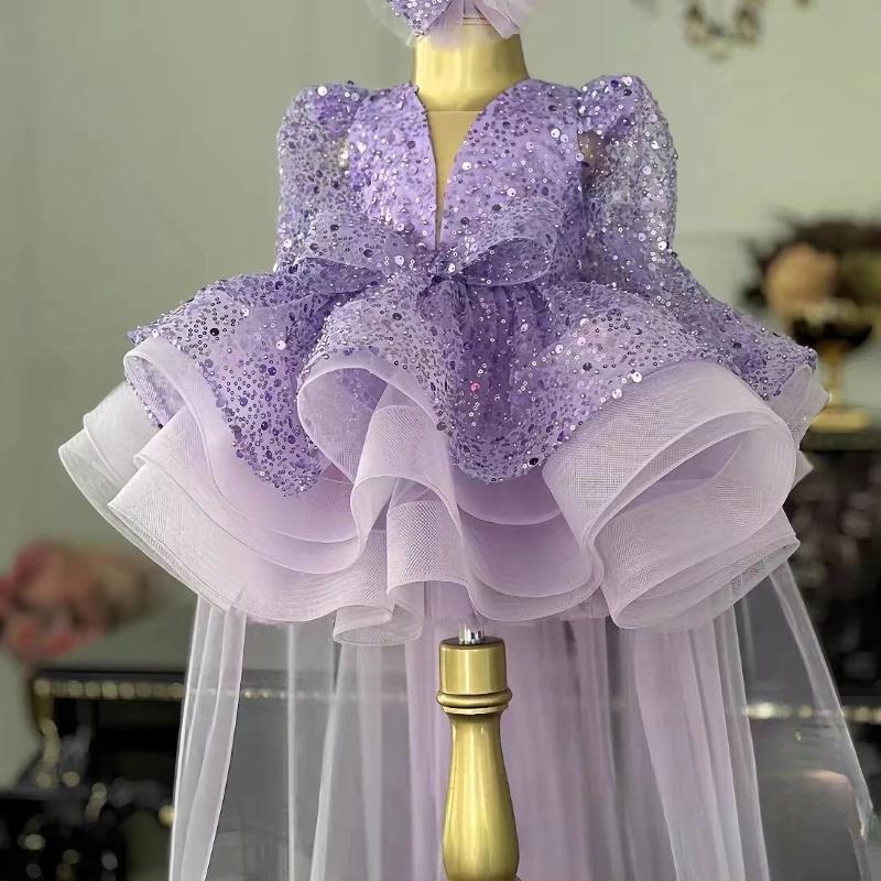 Robe de princesse à manches longues et sequins pour enfants 2026 – Tenue de soirée formelle, idéale