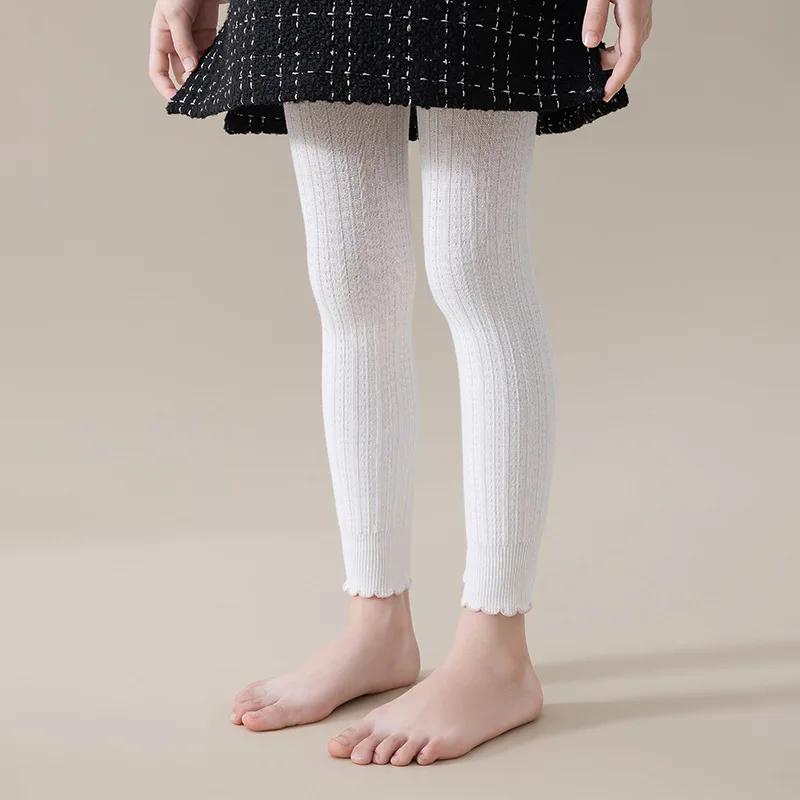 Leggings moulants extensibles en coton pour bébés filles de 0 à 12 ans, pantalons côtelés à volants