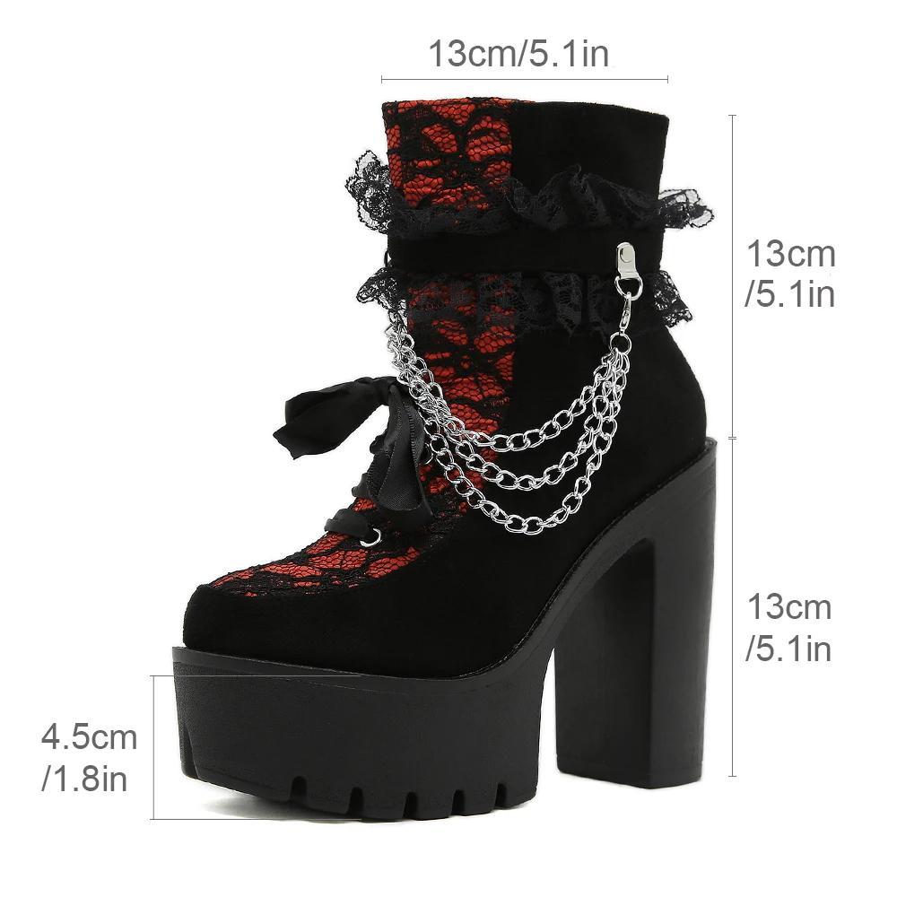 Gdgydh-Bottes gothiques vintage pour femmes, bottes de rinçage en dentelle, talon épais, fermeture à