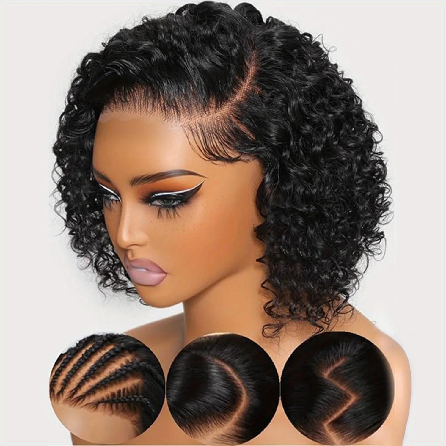 Perruque de cheveux humains bouclés 13x4 style birman Deep Wave, sans colle, effet mouillé et ondulé