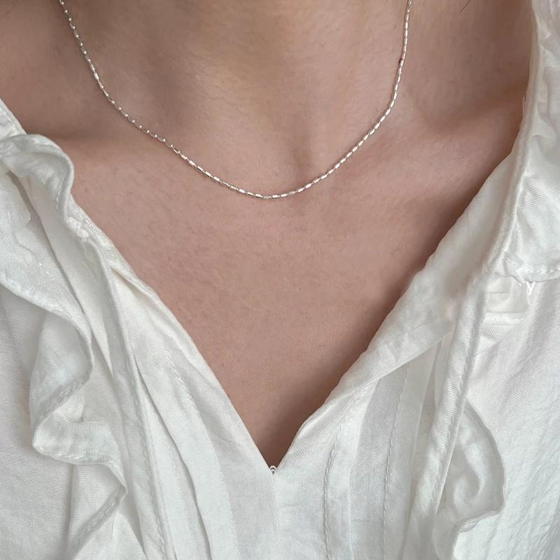 Collier en argent Sterling 925 avec perles géométriques simples, ras du cou, chaîne de clavicule bri