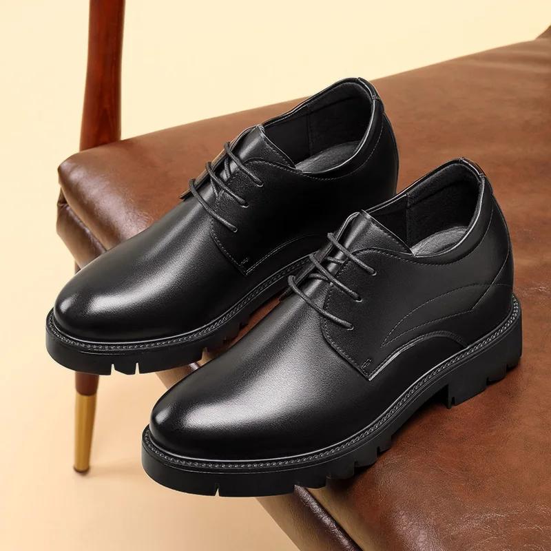 Chaussures pour hommes en cuir de vache augmentant la hauteur de 10cm, chaussures formelles à semell