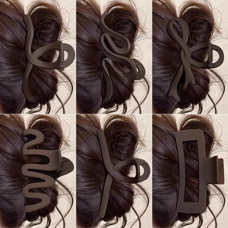Grande pince à cheveux géométrique marron élégante pour femmes et filles, joli ornement capillaire,