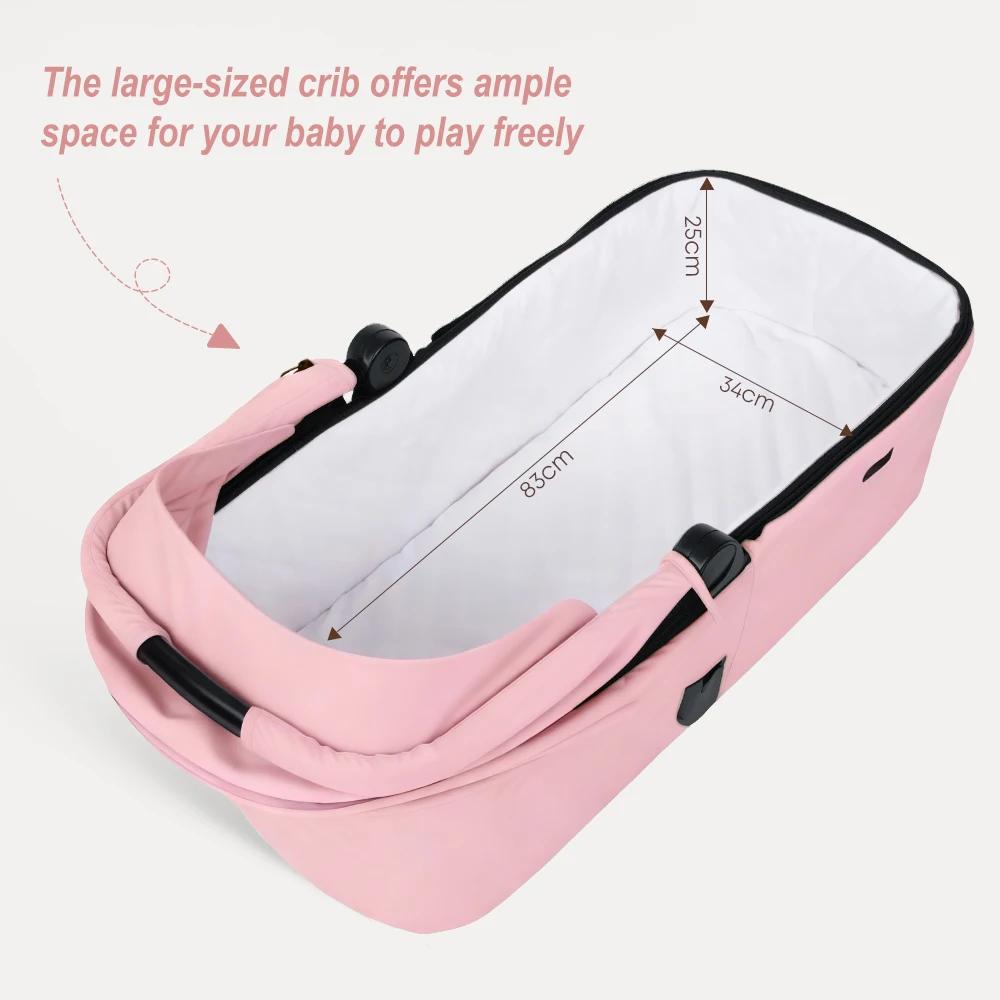 Poussette multifonctionnelle rose pour bébé, système de voyage, cadre léger pliable gris avec siège