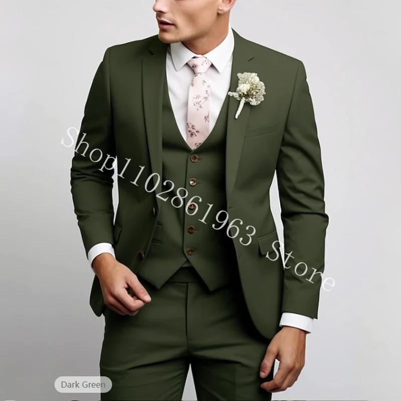 Costumes de mariage 3 pièces pour hommes, vert, élégant, formel, meilleur Blazer pour hommes, coupe