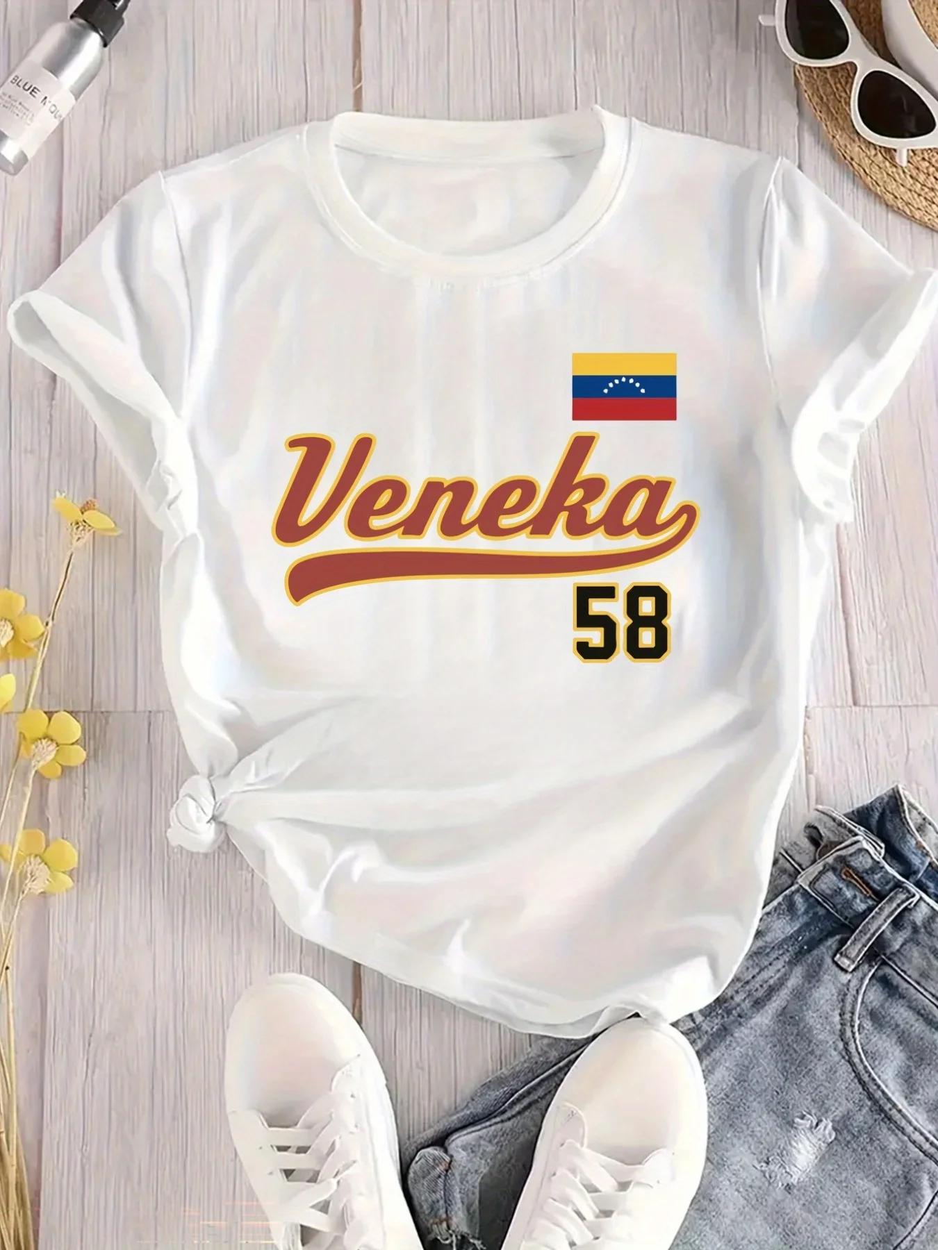 T-shirt imprimé drapeau du Venezuela, haut décontracté à col rond et manches courtes, confortable, l