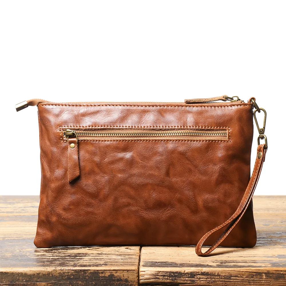 ROOG Portefeuille pochette en cuir vintage intemporel – Cuir véritable luxueux, fermeture éclair séc