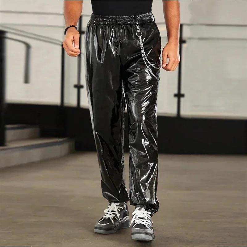 Pantalon lanterne en cuir verni brillant pour hommes, bande élastique adt décontractée, Knickerbocke