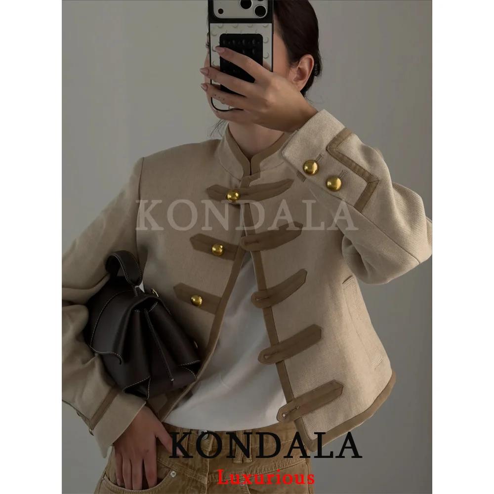 KONDALA – Nouveauté Chic Décontracté : Vestes Courtes Kaki à Poches pour Femme, Manches Longues, Col