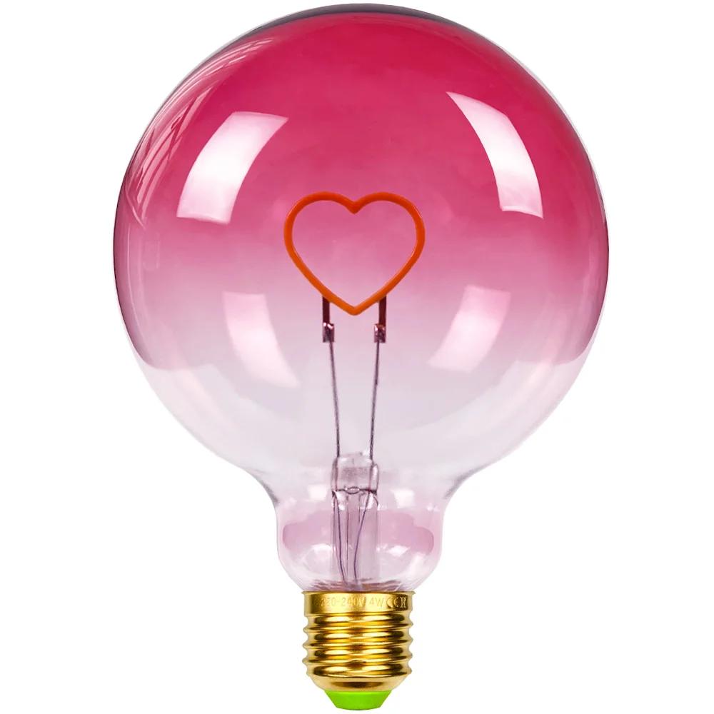 TIANFAN-Ampoule LED vintage, grand globe, cœur rose, filament 2W, variable, G125, ampoule décorative