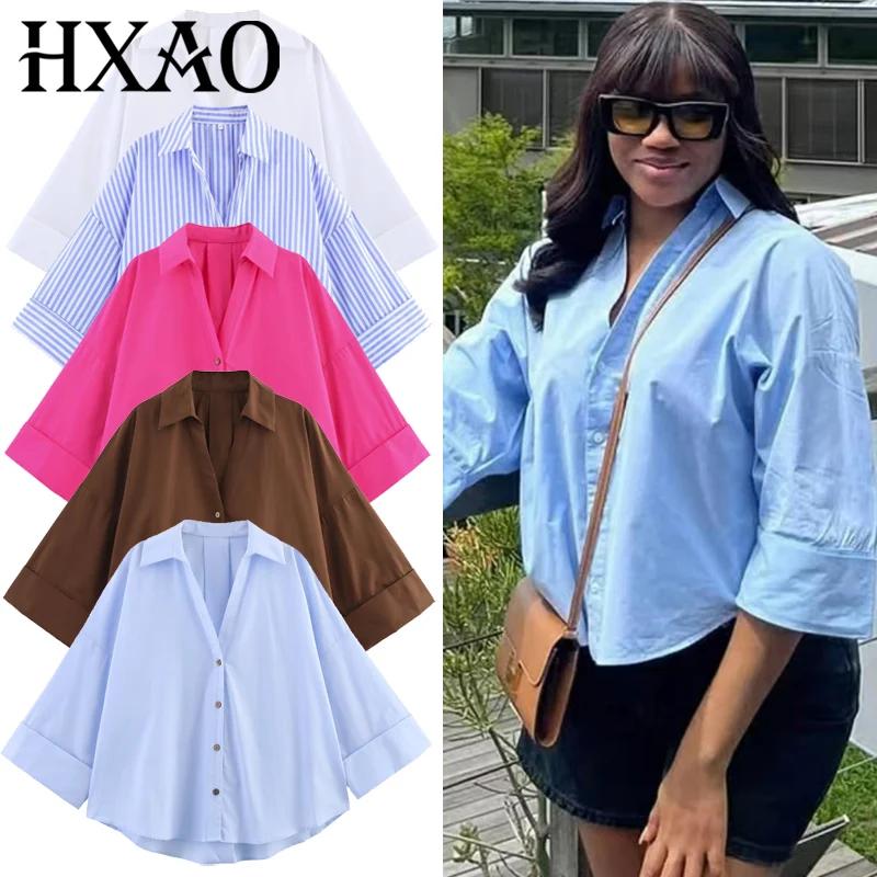 HXAO 2025 chemise femme été culture chemises et chemisiers surdimensionnés blanc bleu Rose marron ch