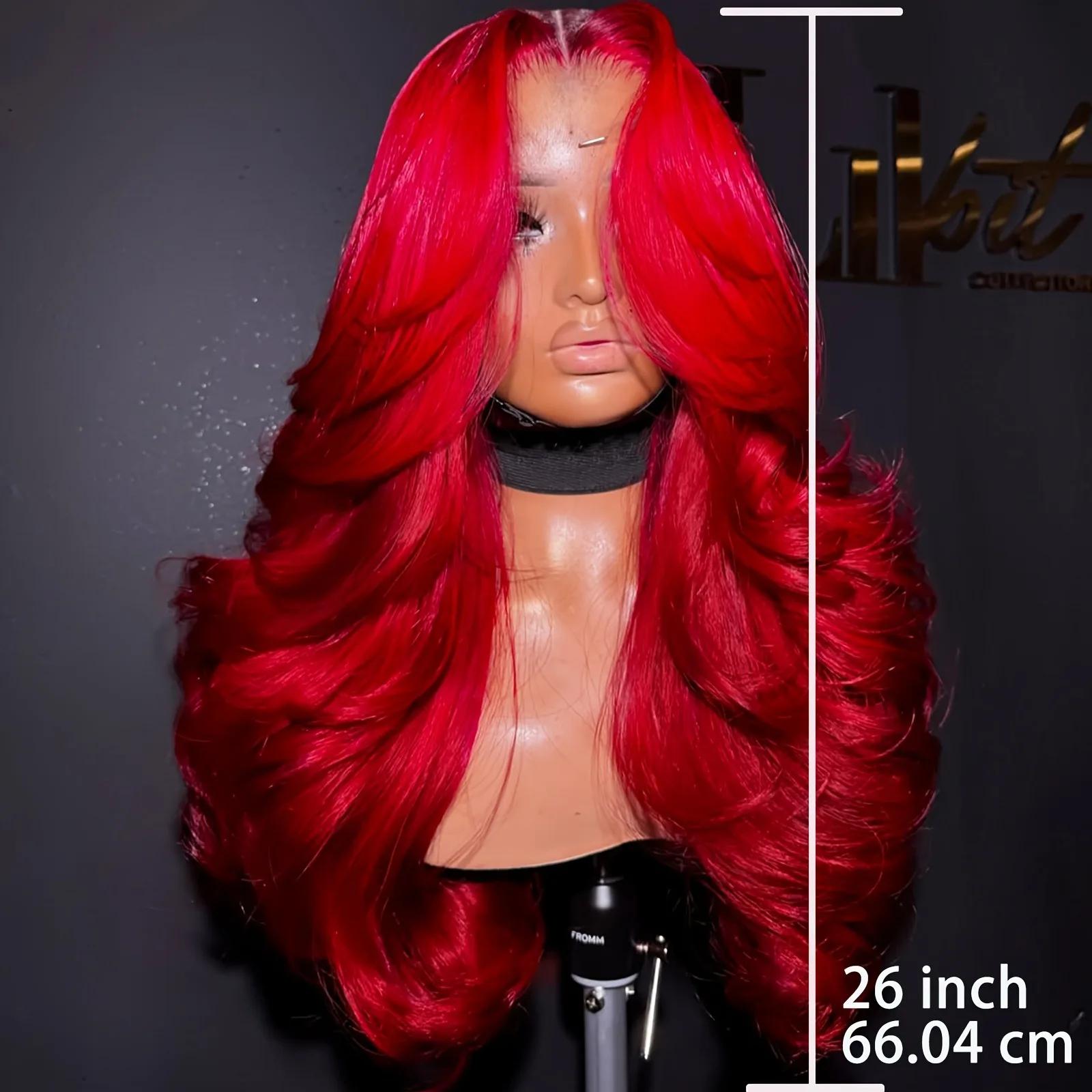 Perruque Lace Front Wig Body Wave transparente HD 13x4, perruque Lace Front Wig rouge, bordeaux, den