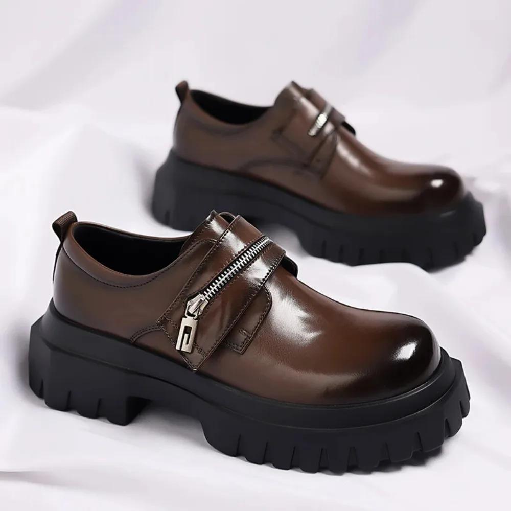 Chaussures en cuir pour hommes Derby 2026, semelle épaisse, style britannique, design décontracté, f