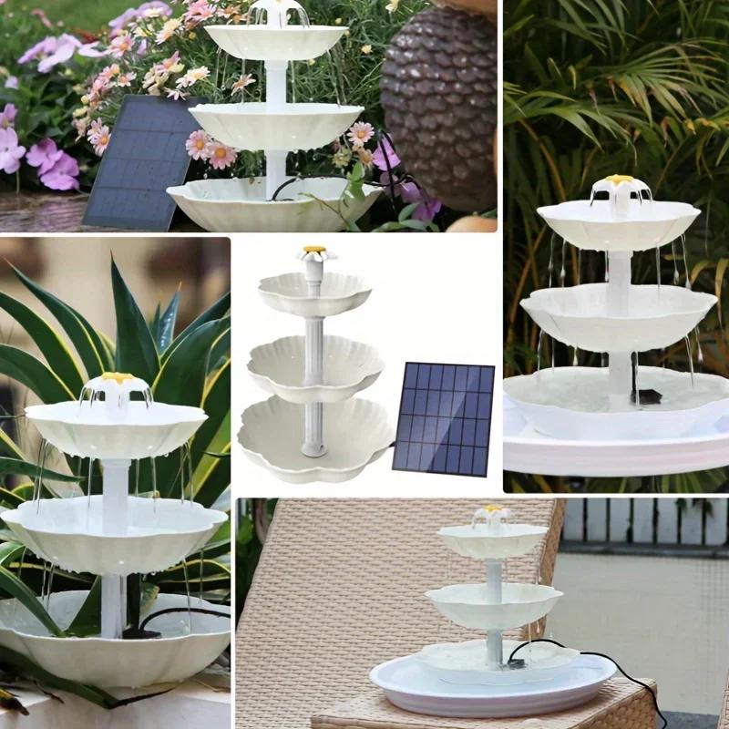 Fontaine d'eau solaire de bain d'oiseaux, fontaine d'aménagement paysager d'eau détachable pour déco