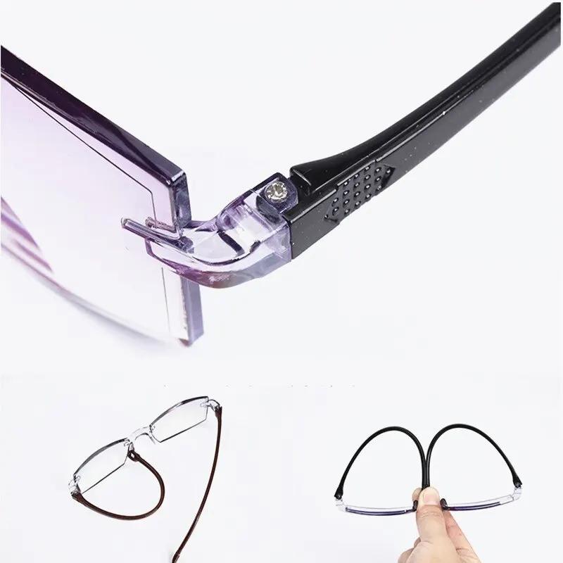 Lunettes de lecture sans monture pour hommes et femmes, anti-lumière bleue, bifocales, grossissement