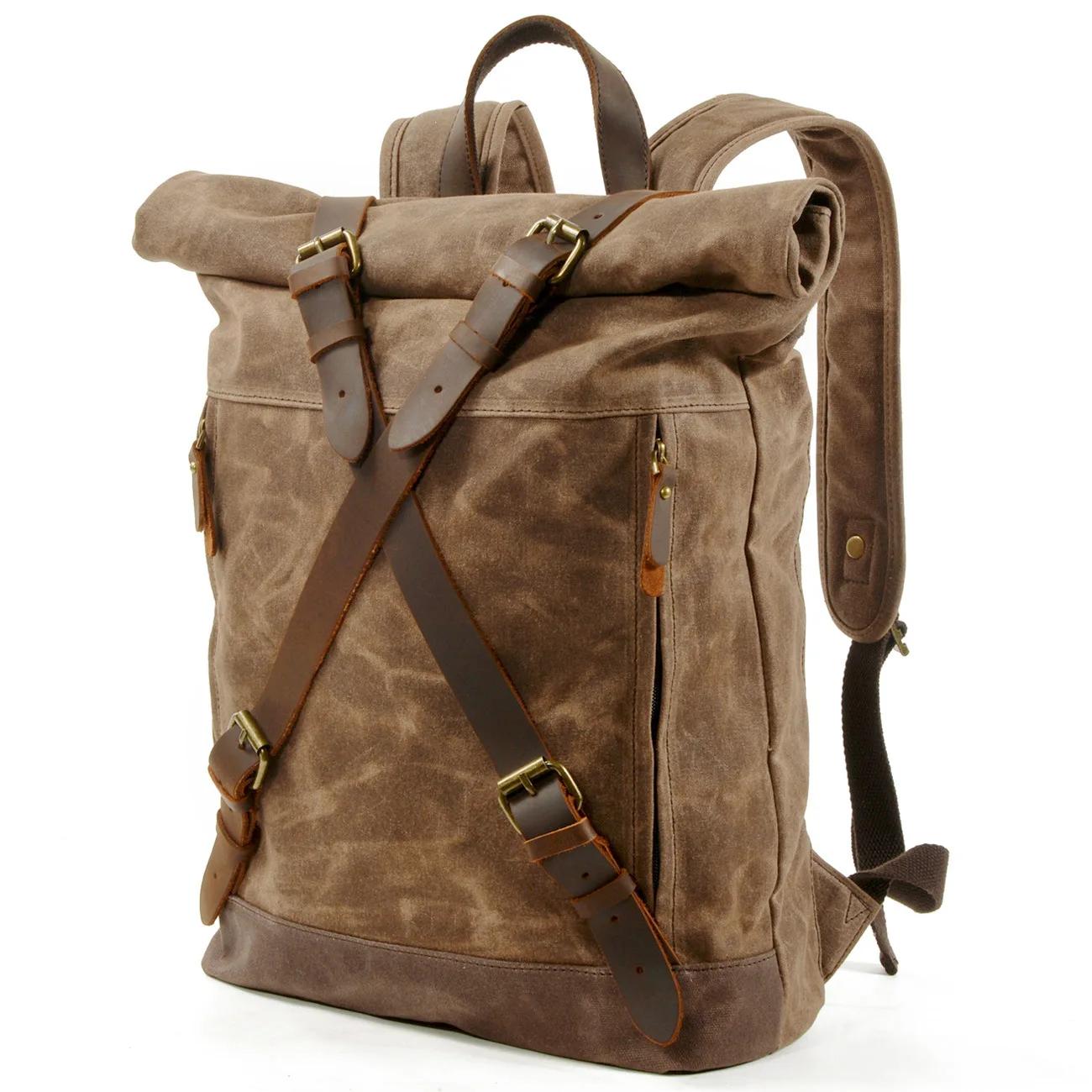 Nouveaux sacs à dos en toile Vintage de luxe pour hommes toile de cire d'huile sac à dos de voyage e