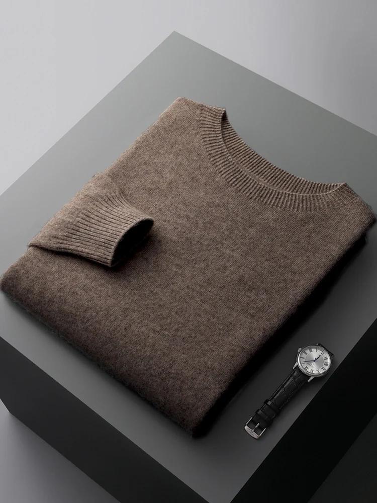 Pull basique en laine sans couture pour homme, col rond, couleur unie, 100% laine mérinos, tricot dé