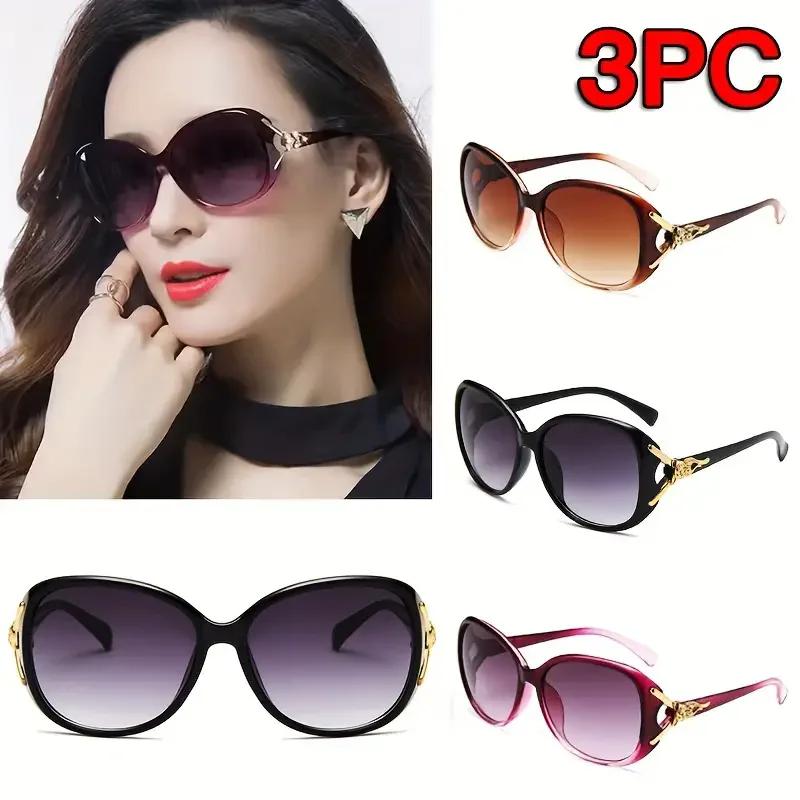 Lunettes de soleil en plastique pour femmes, 3 pièces, à la mode, grand cadre nickel é, UV400