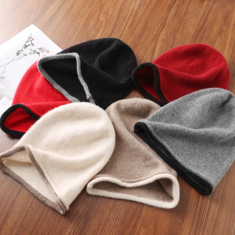 Chapeau d'hiver à bords bouclés pour femmes, 100% laine mérinos tricotée, doux et chaud, à la mode,
