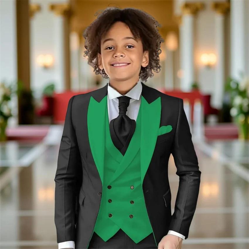 Costumes formels pour garçons, ensemble de fête de mariage, veste à revers avec pantalon, gilet, smo