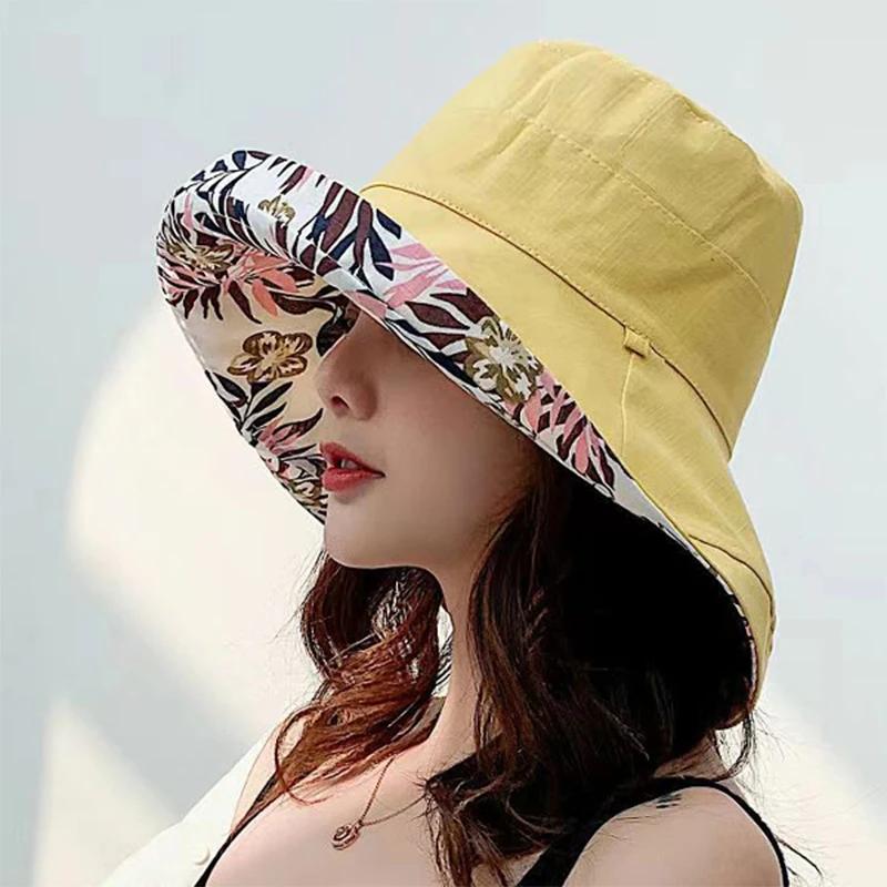 Chapeau seau pour femmes, chapeau de pêcheur quatre saisons, chapeau à grand bord, Double face, pare