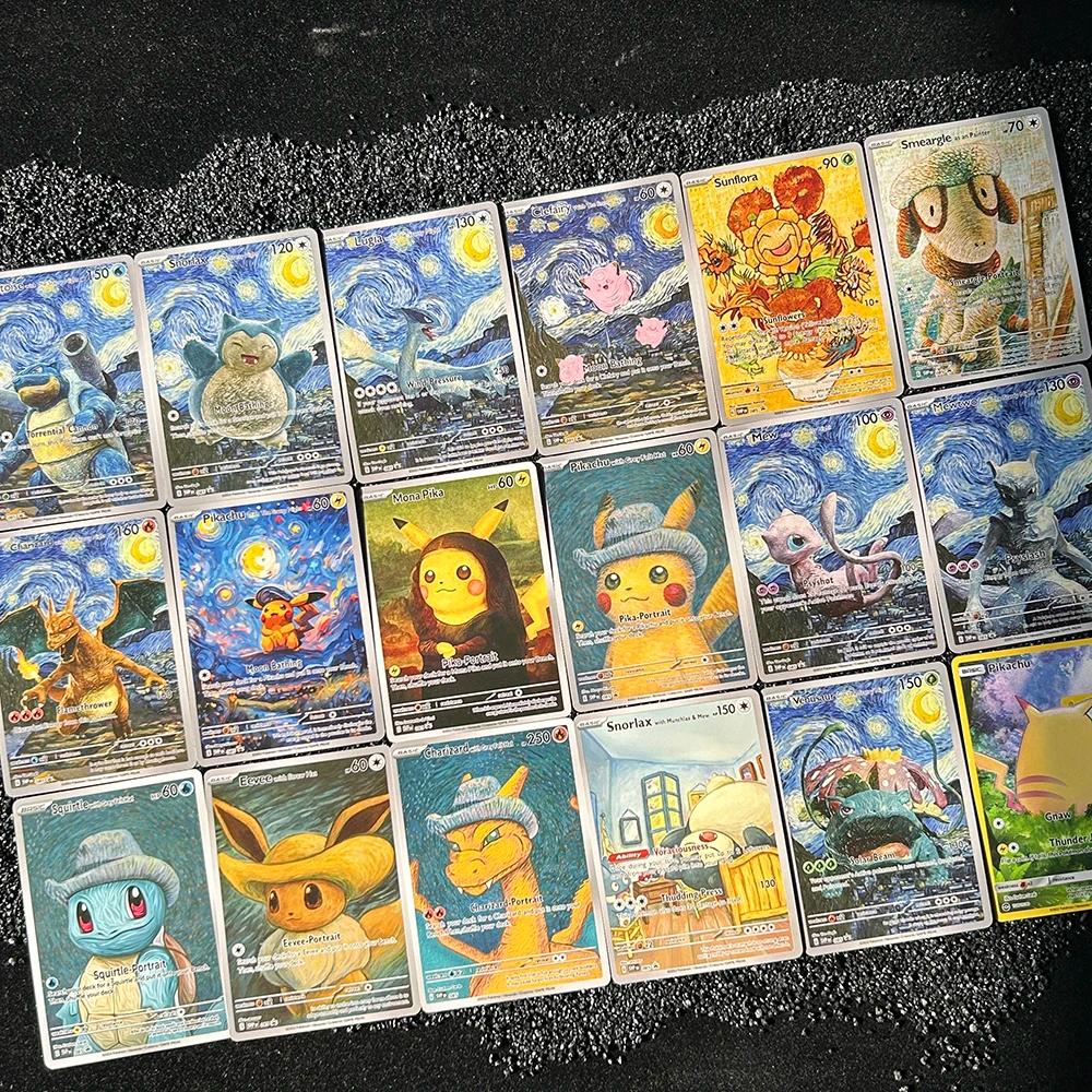 18 pièces/ensembleDIY PTCG 2023 SVP EN VAN GOGH PICHU gris FELT chapeau MEWTWO Charizard auto-fait c