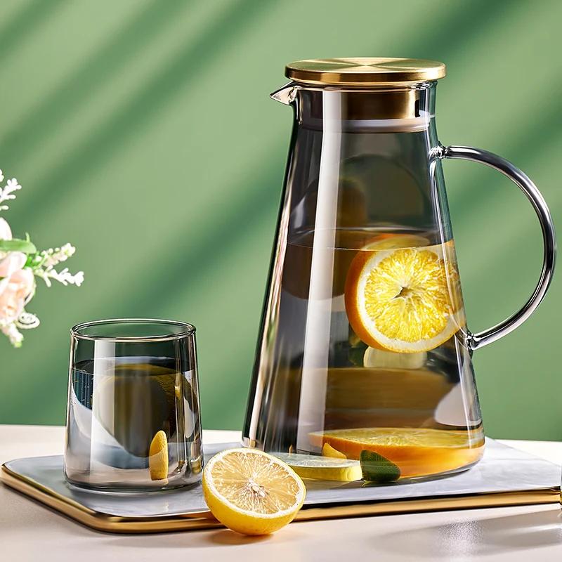 Pichet à eau Transparent en verre résistant à la chaleur, bouilloire et tasses d'eau froide avec poi