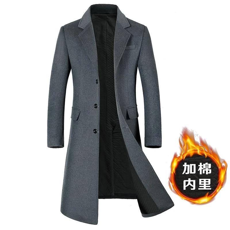 Manteau en laine pour hommes, Trench-Coat Long en coton épais au dessus du genou, de haute qualité,