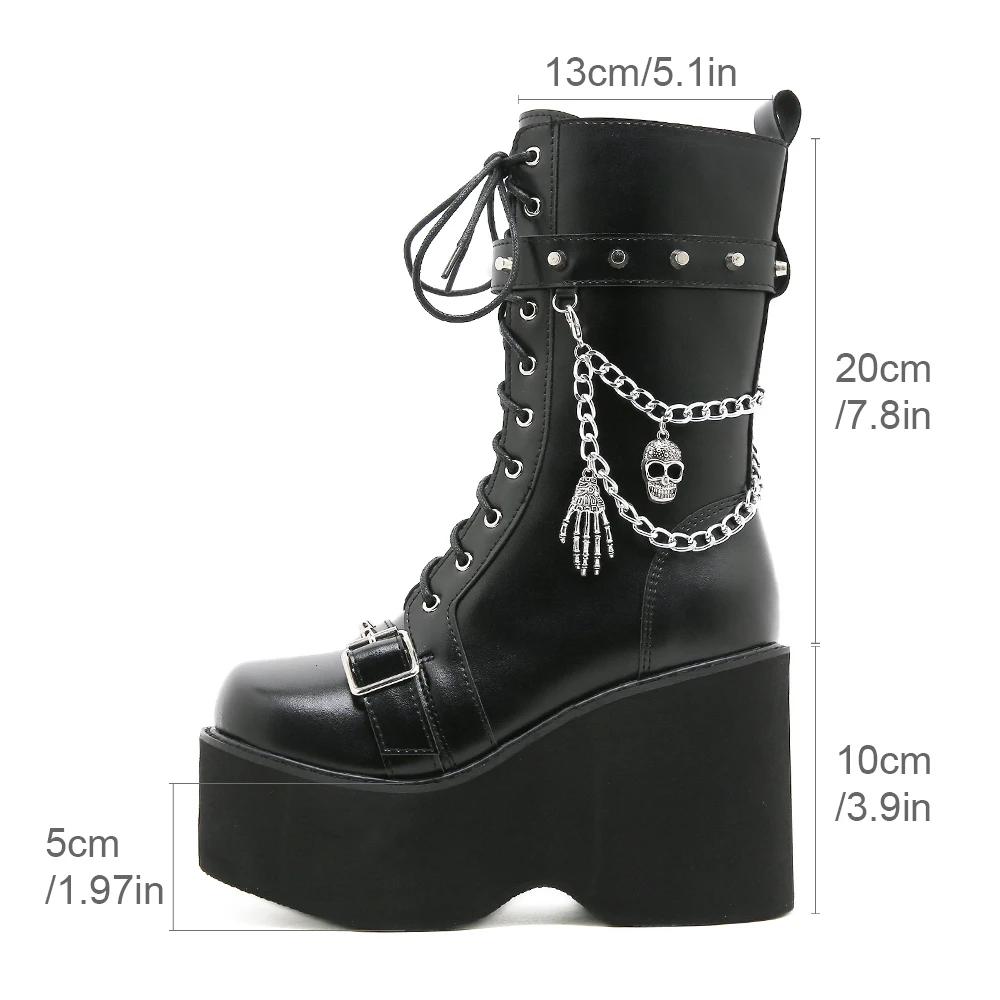Bottes pour femmes grande taille 43, printemps automne, avec chaîne, plateforme compensée, style pun