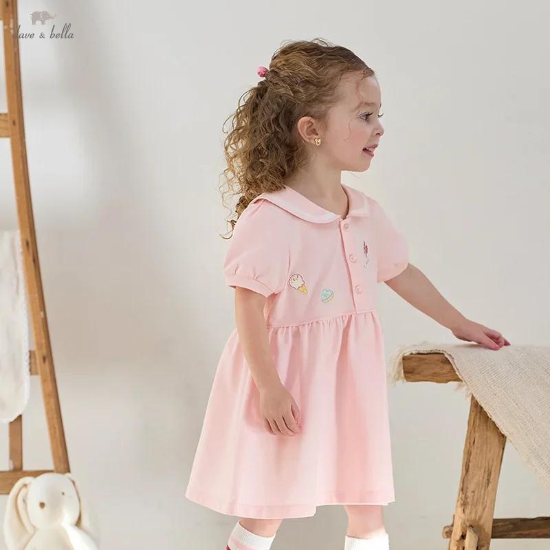 Dave Bella filles bébé robe été décontracté doux mignon enfants rose coton princesse robe fête Style