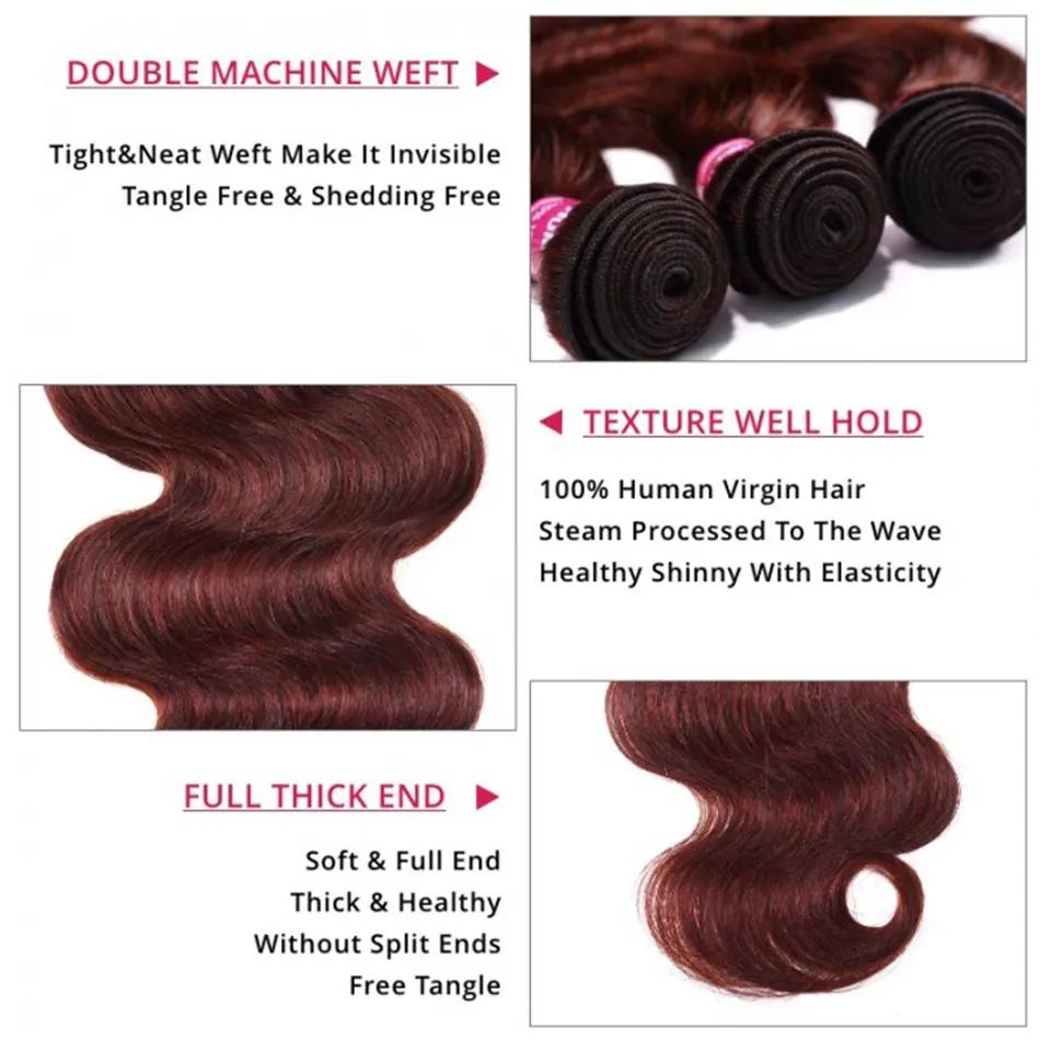Mèches naturelles Body Wave-UNice Hair, cheveux humains, brun plonger âtre 33B, 3/4 cheveux humains,