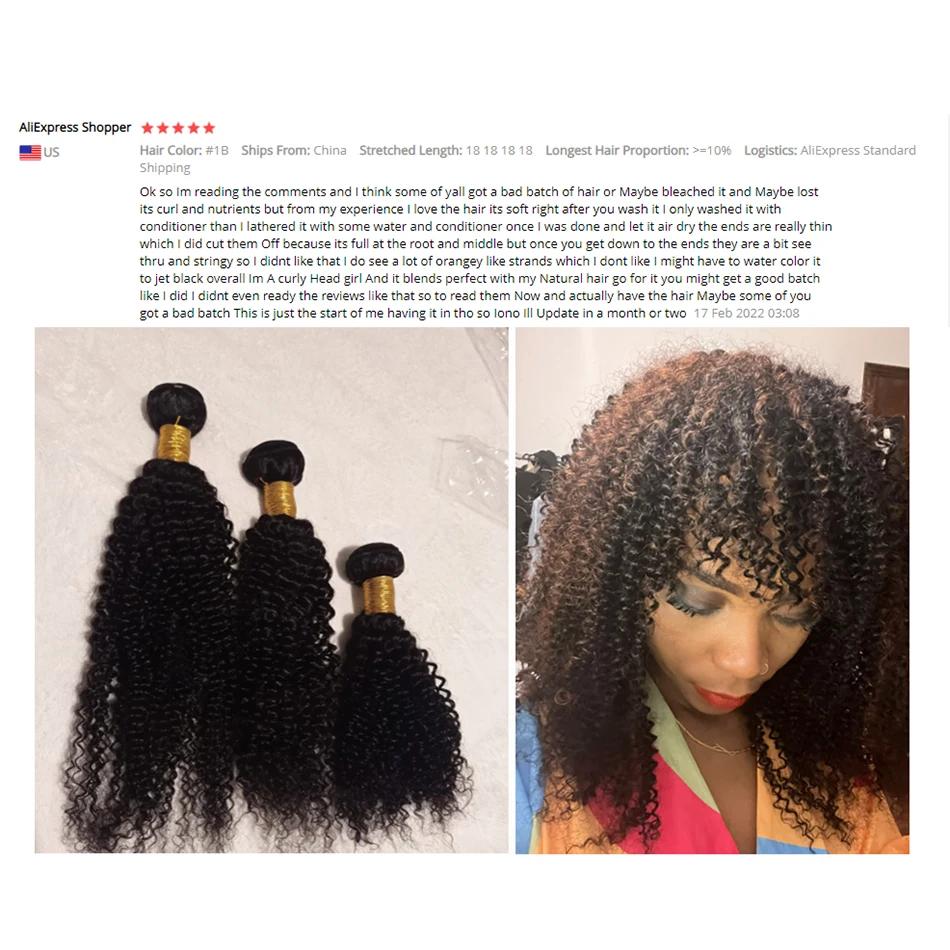 Mèches Mongoles Naturelles Remy Crépues et Bouclées, Extension de Cheveux Humains Afro avec Fermetur