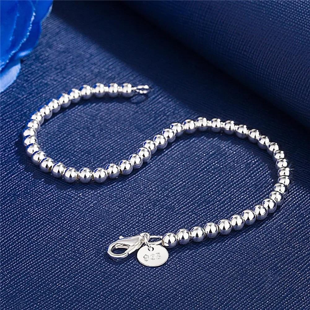 Breloque cadeaux de noël, Bracelet en argent Sterling 925, chaîne de perles de 4MM pour femmes, marq