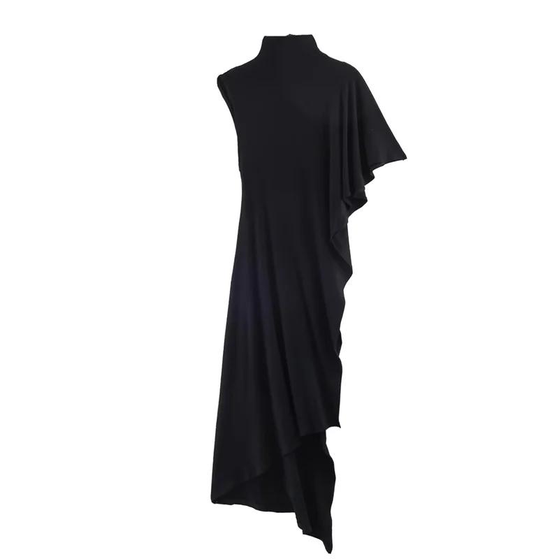 Haut pour femme, nouvelle collection printemps 2026, noir, manches courtes, col montant, asymétrique