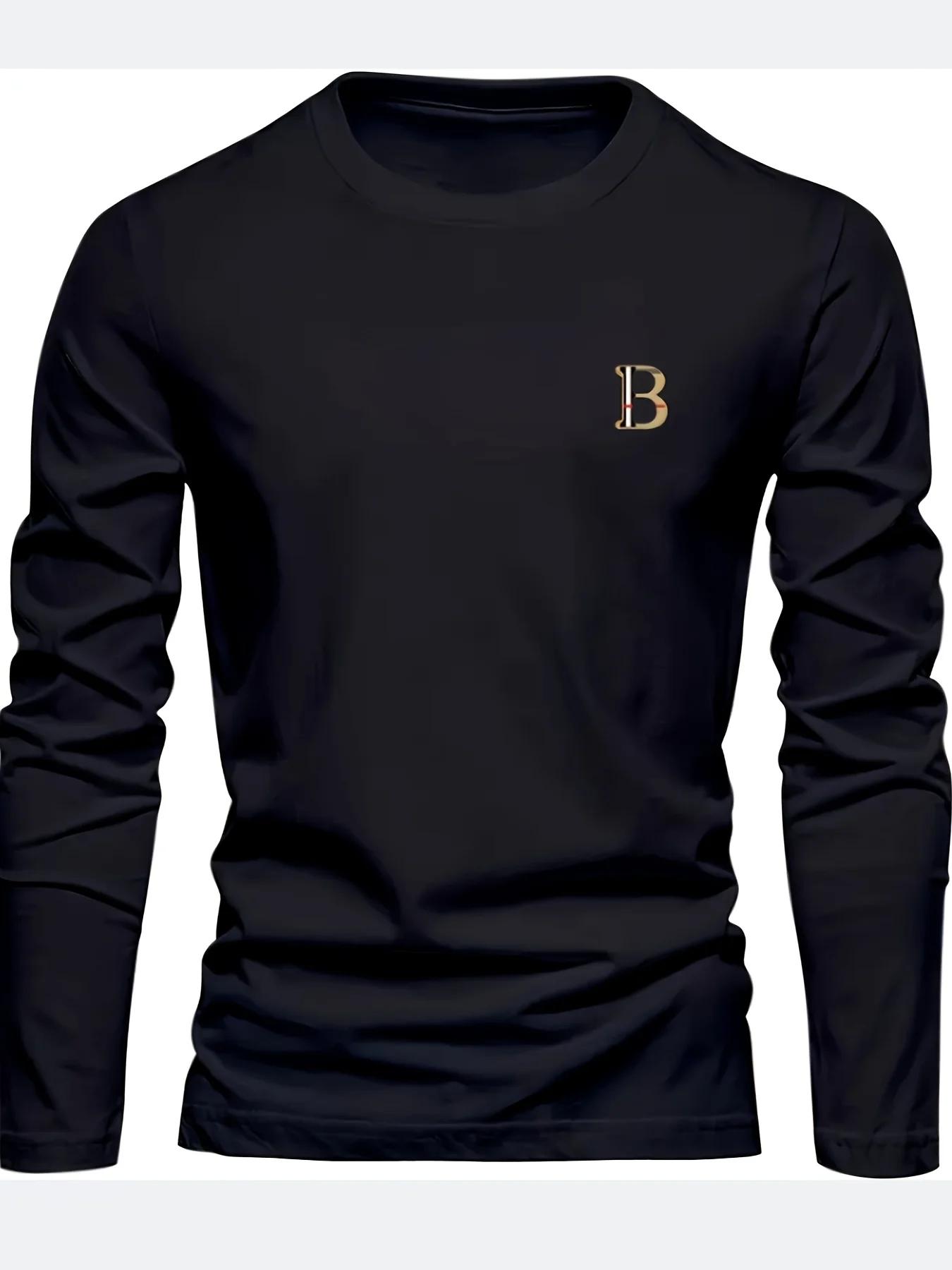 T-shirt à manches longues pour homme, 100% coton pur, ample et tendance, imprimé avec un motif de le