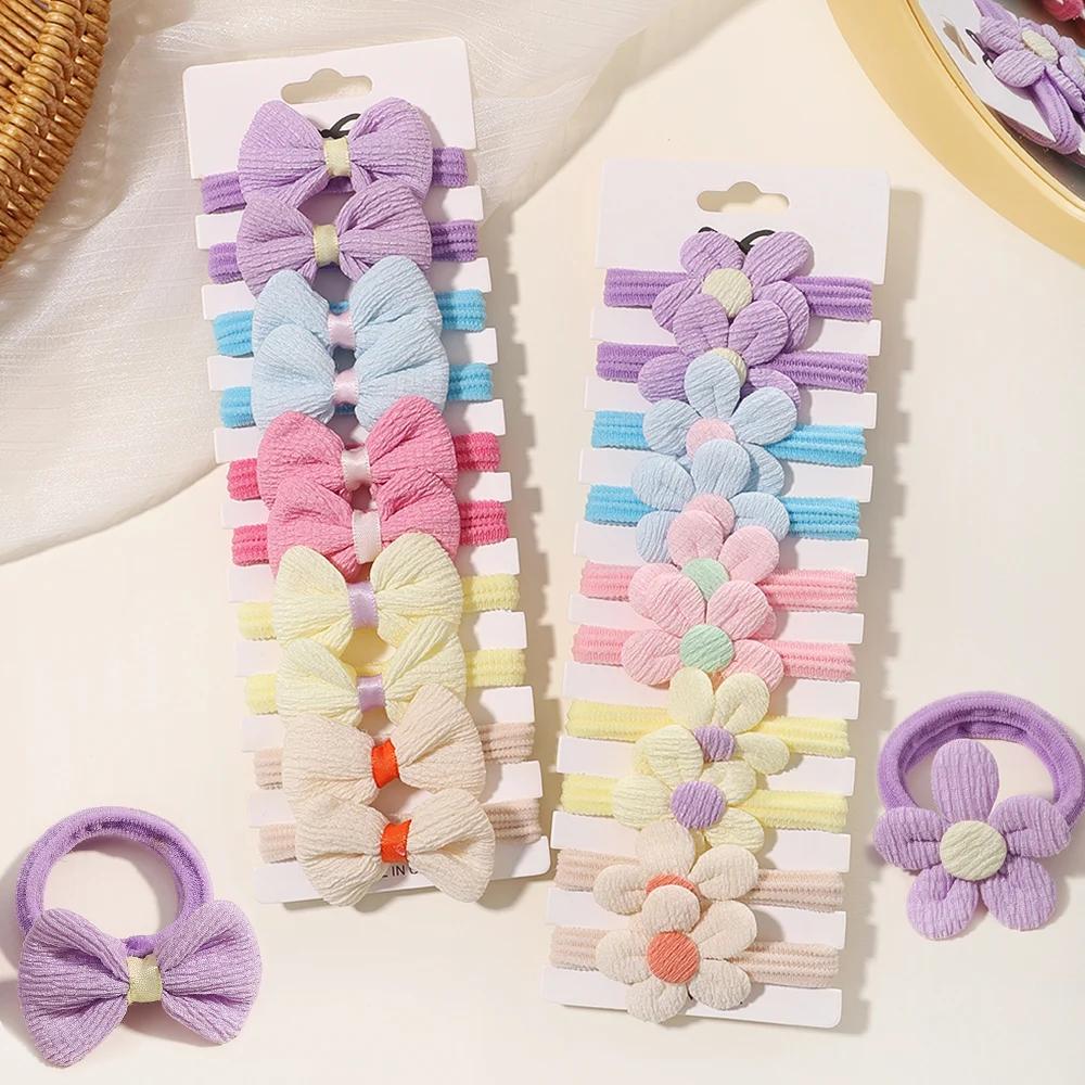 10 pièces filles mignonnes en Nylon fleur cheveux cravates bonbons élastique arc bandes de cheveux t